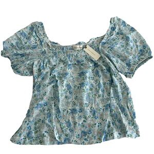 Cloth & Stone Blue Floral Top Small